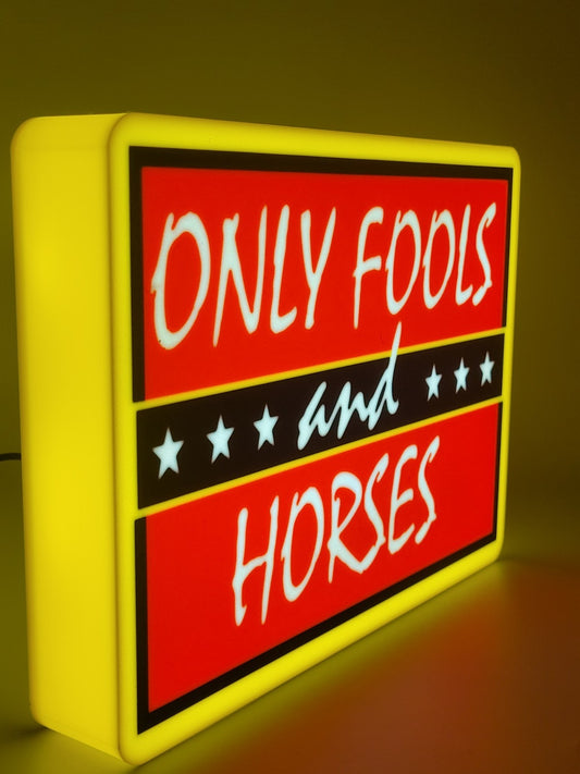 only fools and horses LED light sign with illuminated logo viewed from side view