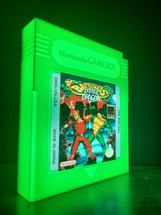 double dragon battle toads giant cartridge led light sign with illuminated logo viewed from side view
