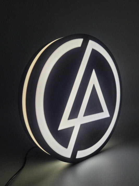 LINKIN PARK led light sign with illuminated logo viewed from side view