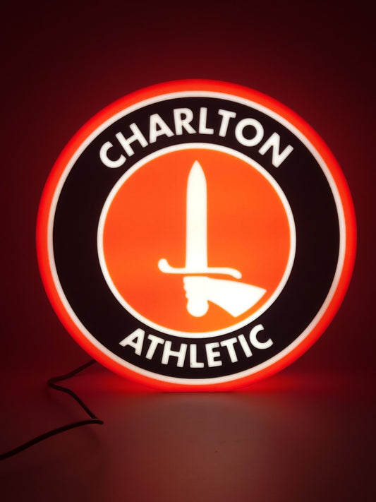 Carlton F.C. LED light sign with illuminated logo viewed from straight on