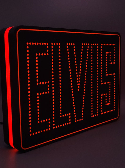 elvis led light sign with illuminated logo viewed from side view