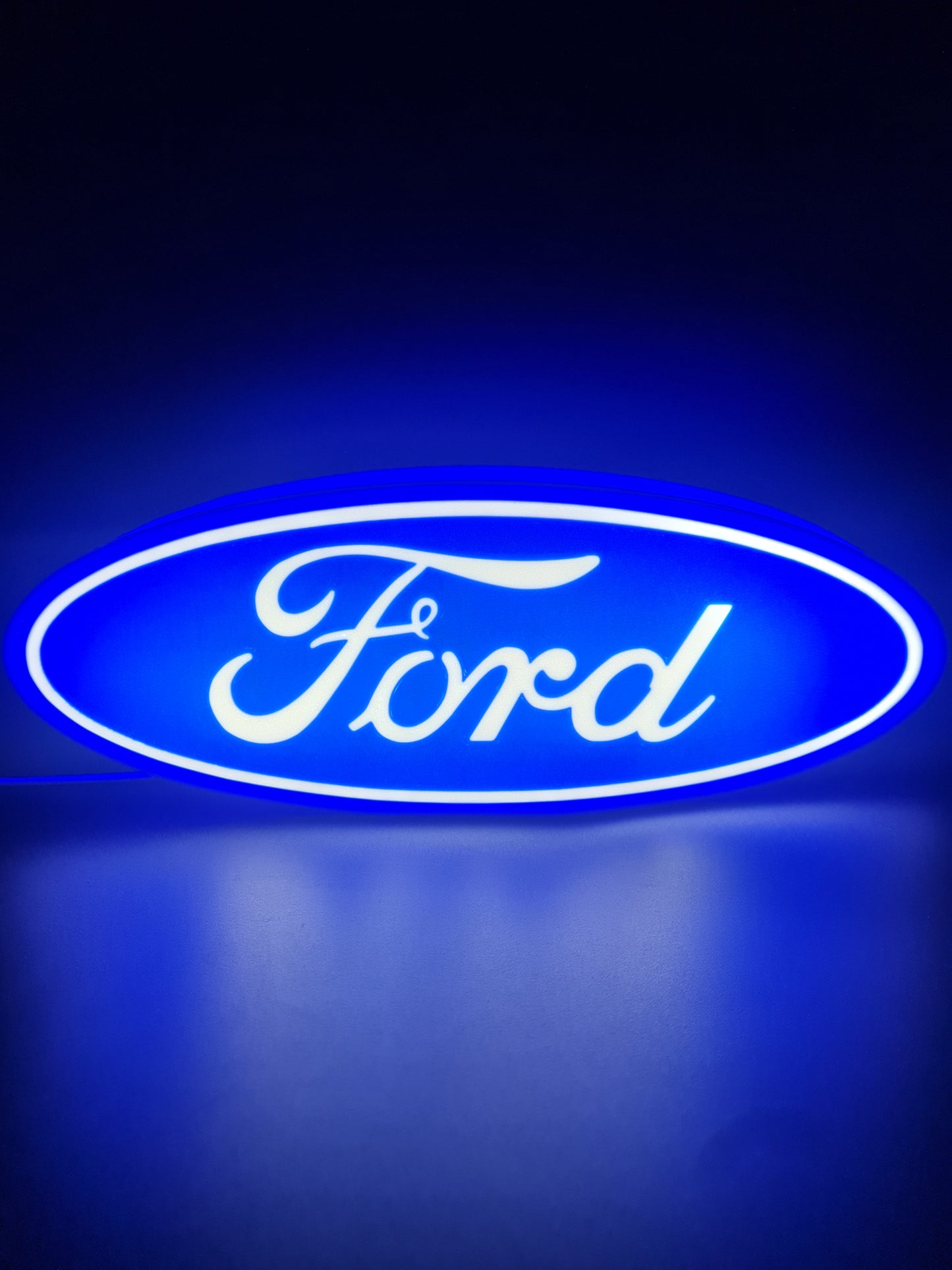 FORD LED light sign with illuminated logo viewed from straight on
