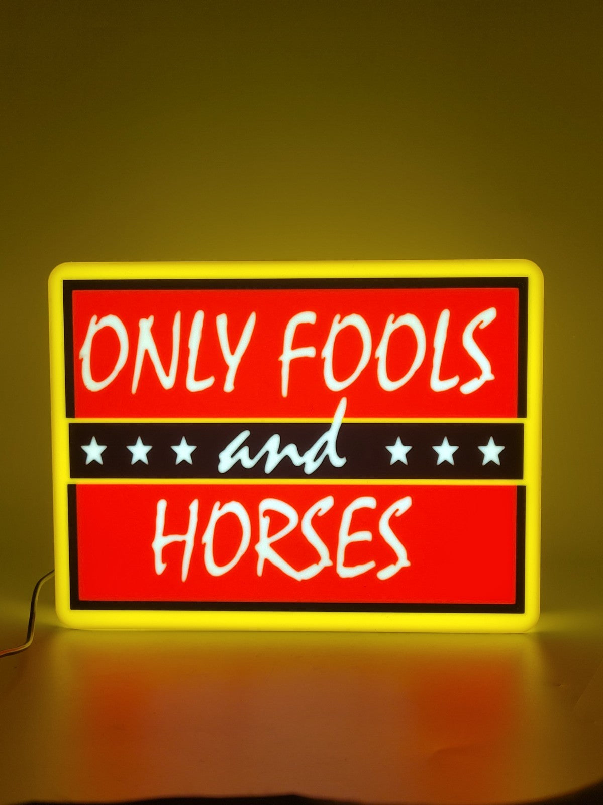Only Fools And Horses LED light sign with illuminated logo viewed from straight on