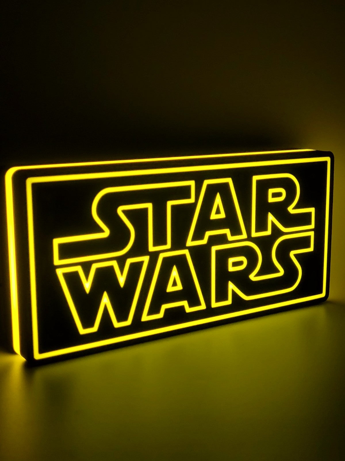 star wars led light sign with illuminated logo viewed from side view