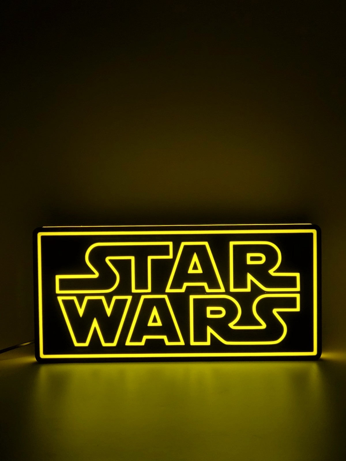 star wars led light sign with illuminated logo viewed from straight on