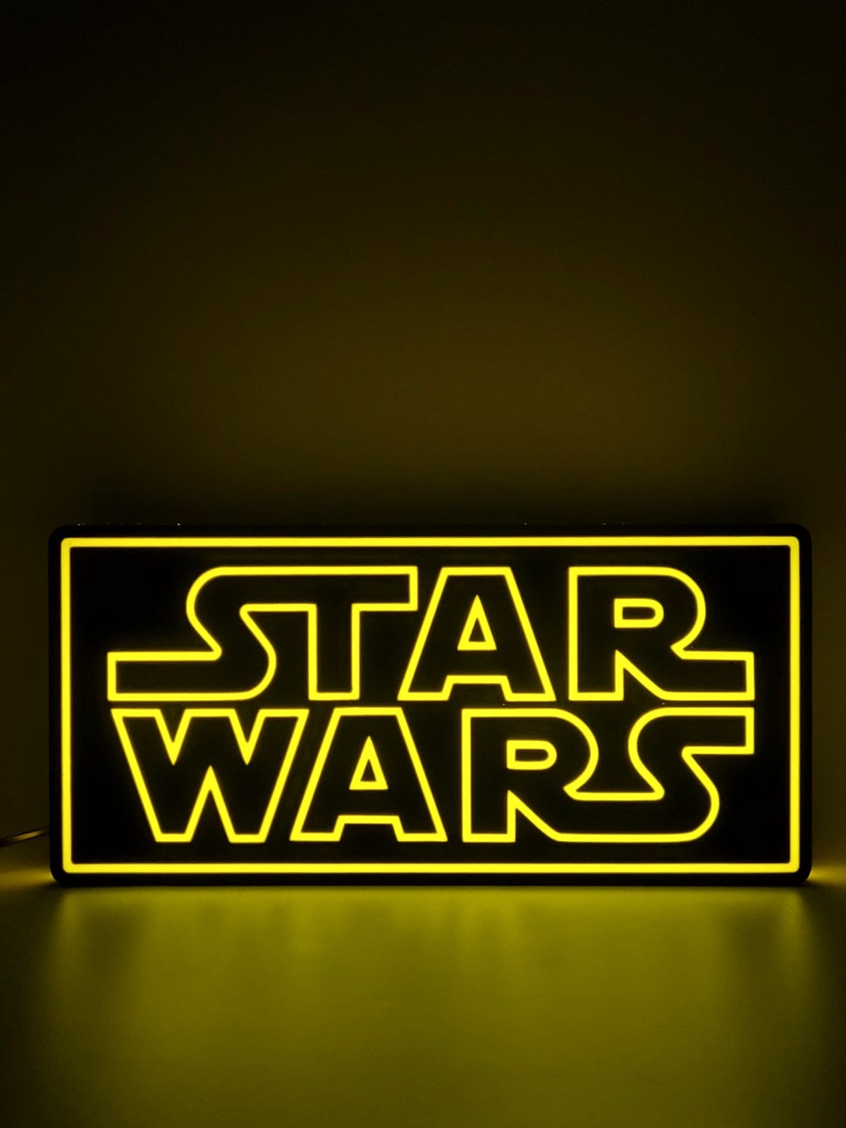 star wars led light sign with illuminated logo viewed from straight on