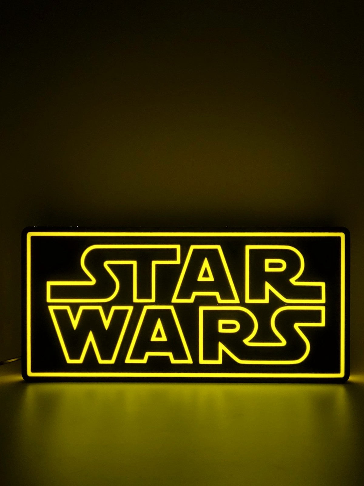 star wars led light sign with illuminated logo viewed from straight on