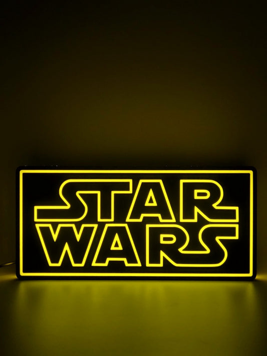 star wars led light sign with illuminated logo viewed from straight on