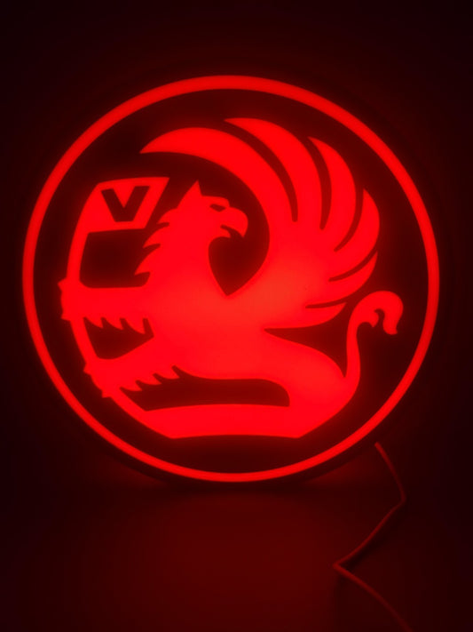 VAUXHALL LED light sign with illuminated logo viewed from straight on