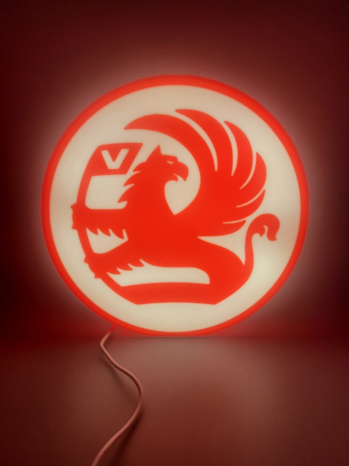 VAUXHALL LED light sign with illuminated logo viewed from straight on