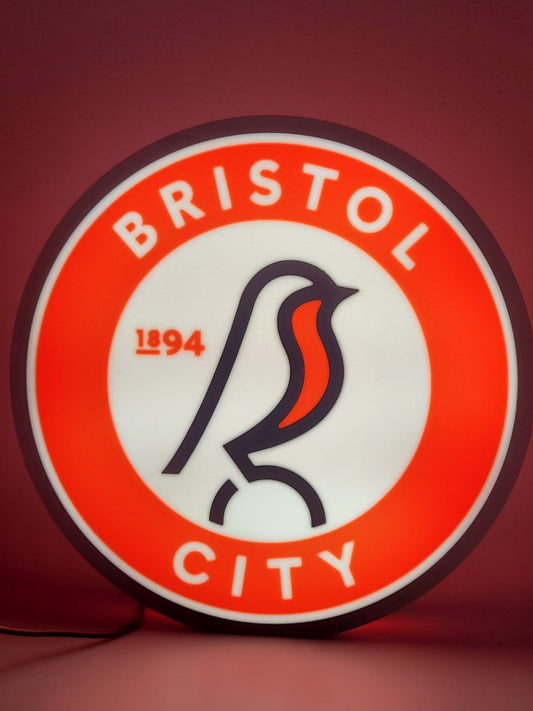 Bristol LED light sign with illuminated logo viewed from straight on