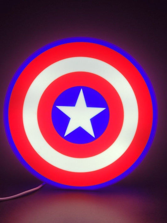 CAPATIN AMERICA LED light sign with illuminated logo viewed from straight on