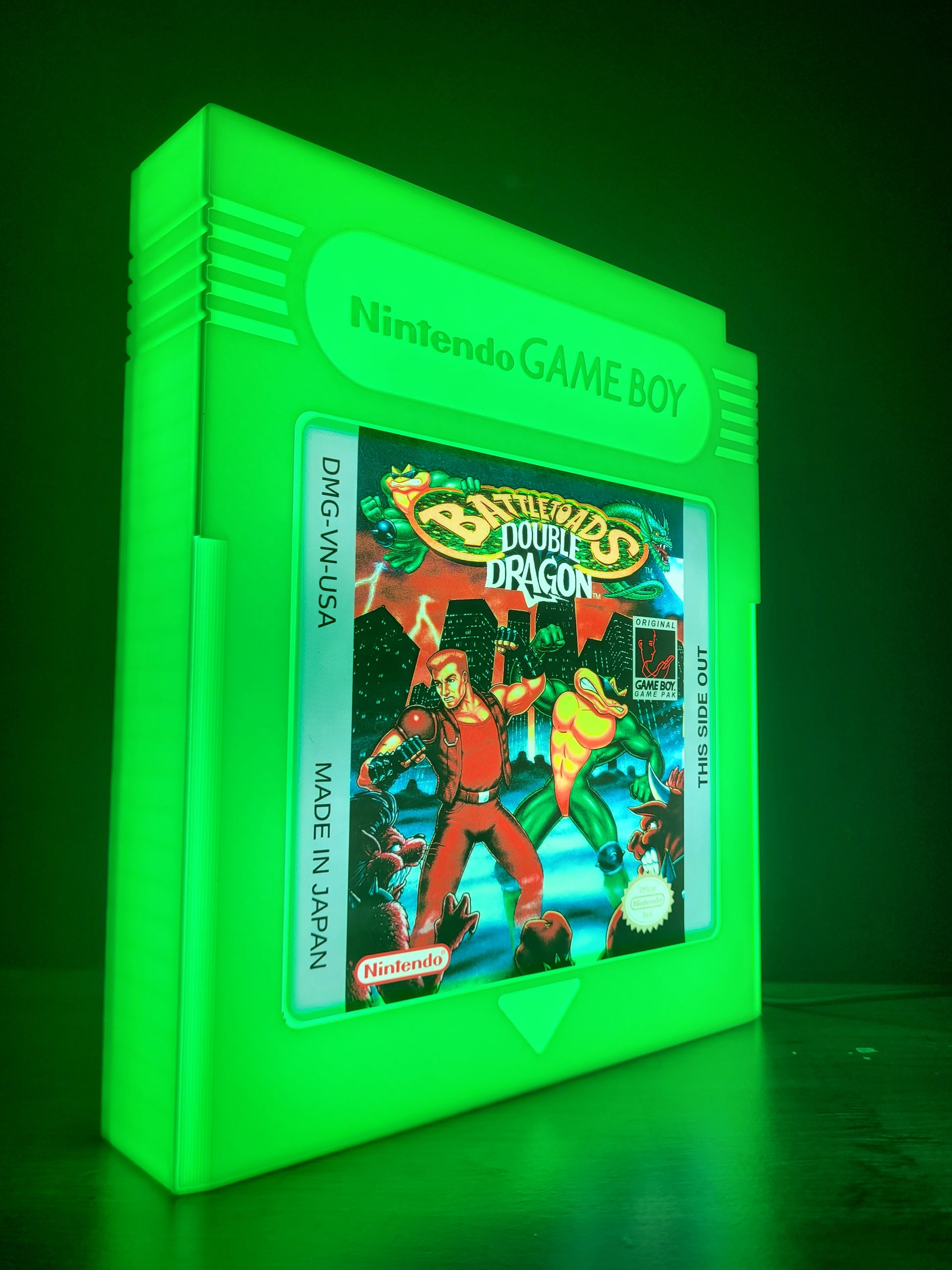 double dragon battle toads giant cartridge led light sign with illuminated logo viewed from side view