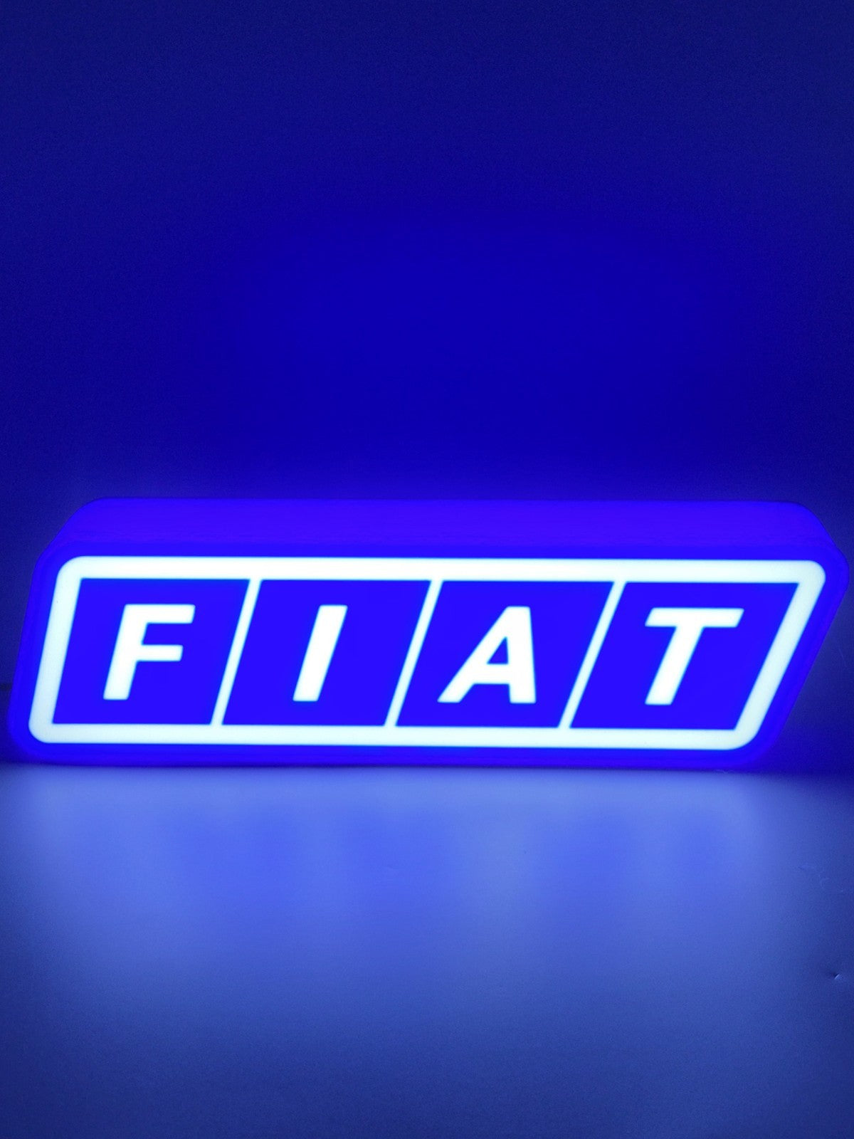 FIAT led light sign with illuminated logo viewed from straight on