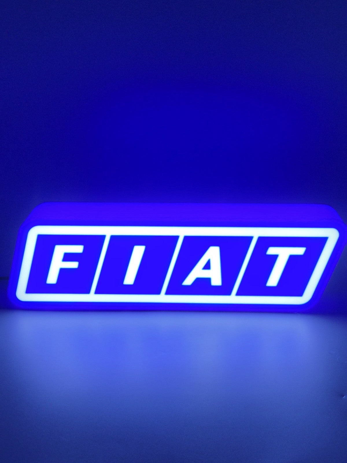 FIAT led light sign with illuminated logo viewed from straight on