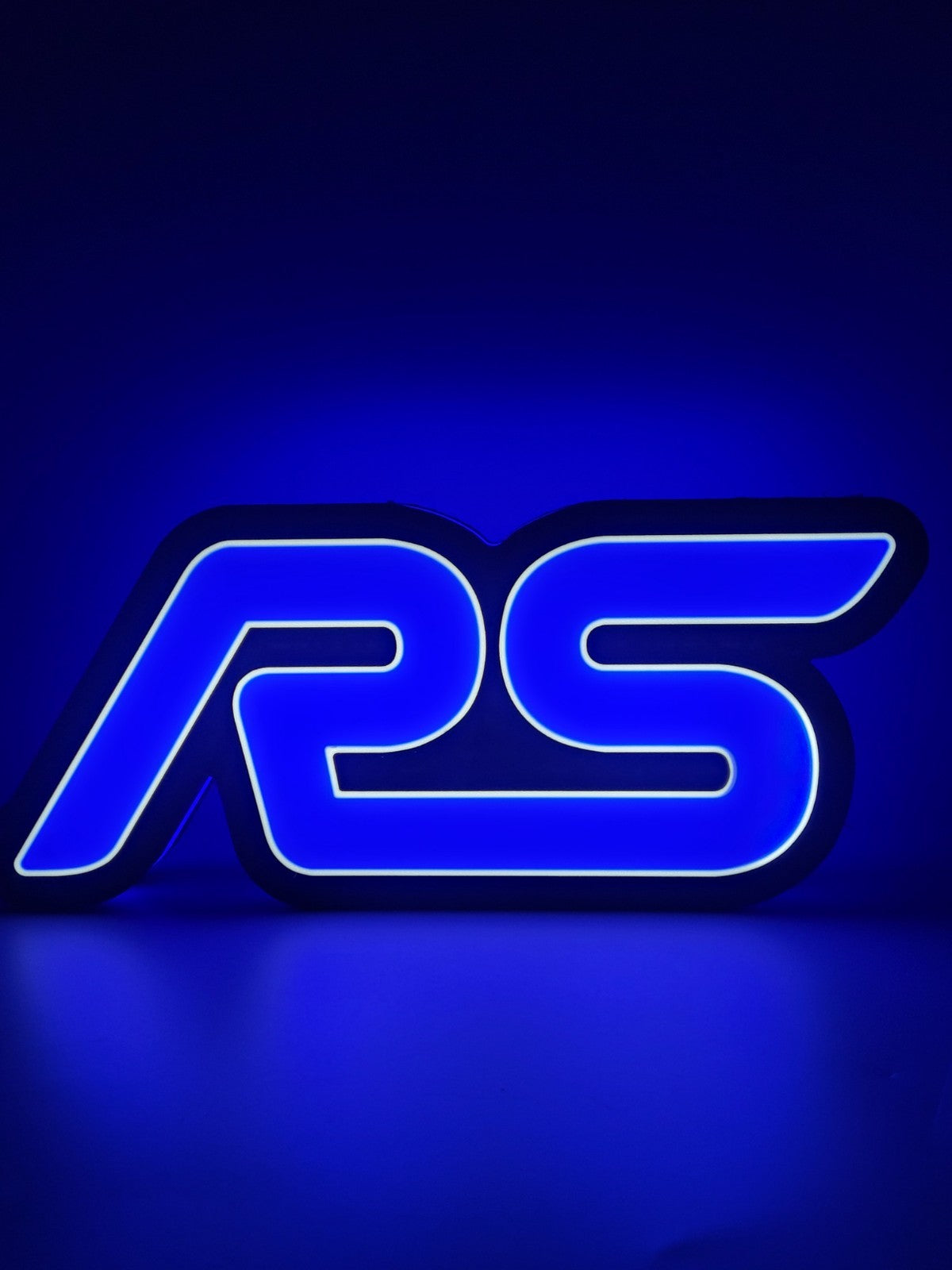 FORD RS led light sign with illuminated logo viewed from straight on