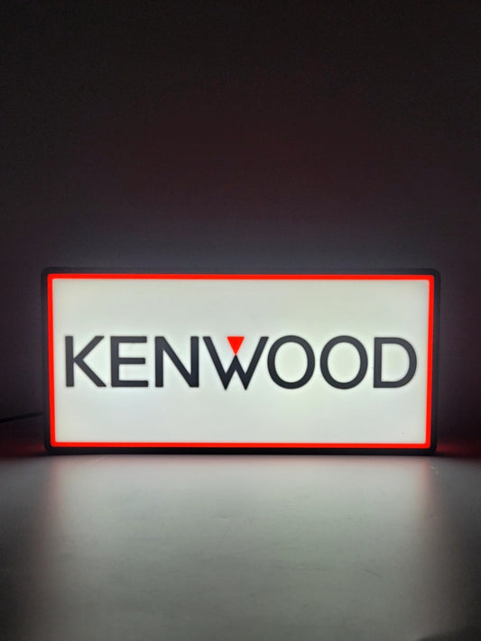 KENWOOD led light sign with illuminated logo viewed from straight on