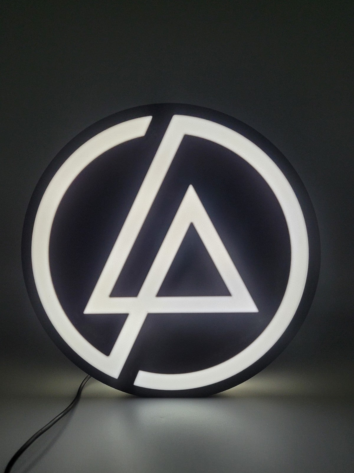LINKIN PARK led light sign with illuminated logo viewed from straight on