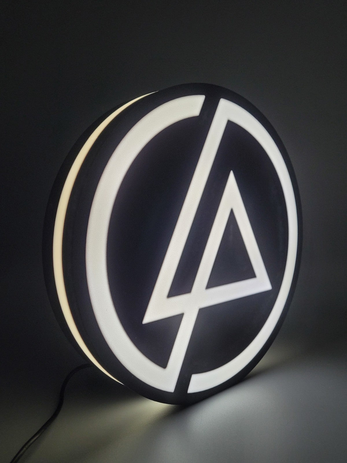 LINKIN PARK led light sign with illuminated logo viewed from side view