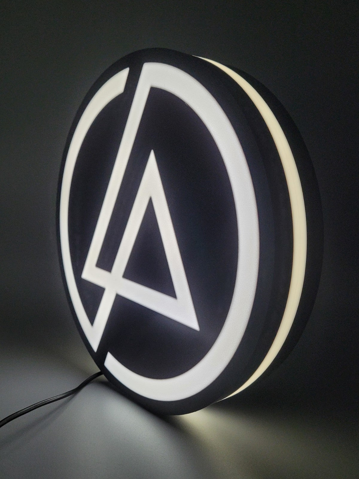 LINKIN PARK led light sign with illuminated logo viewed from side view