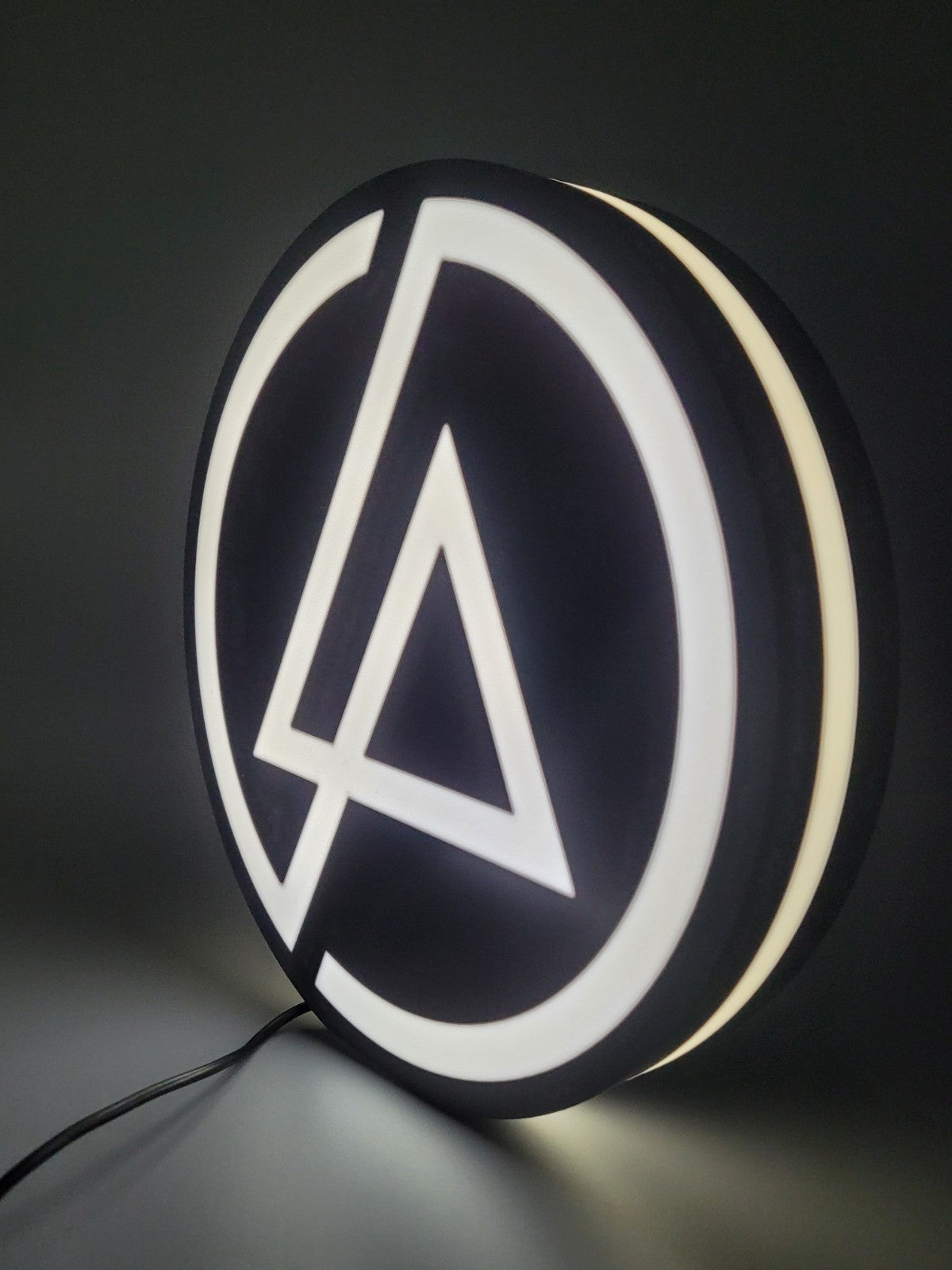 LINKIN PARK led light sign with illuminated logo viewed from side view