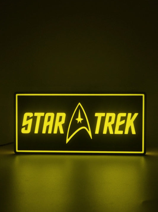 Star Trek led light sign with illuminated logo viewed from straight on