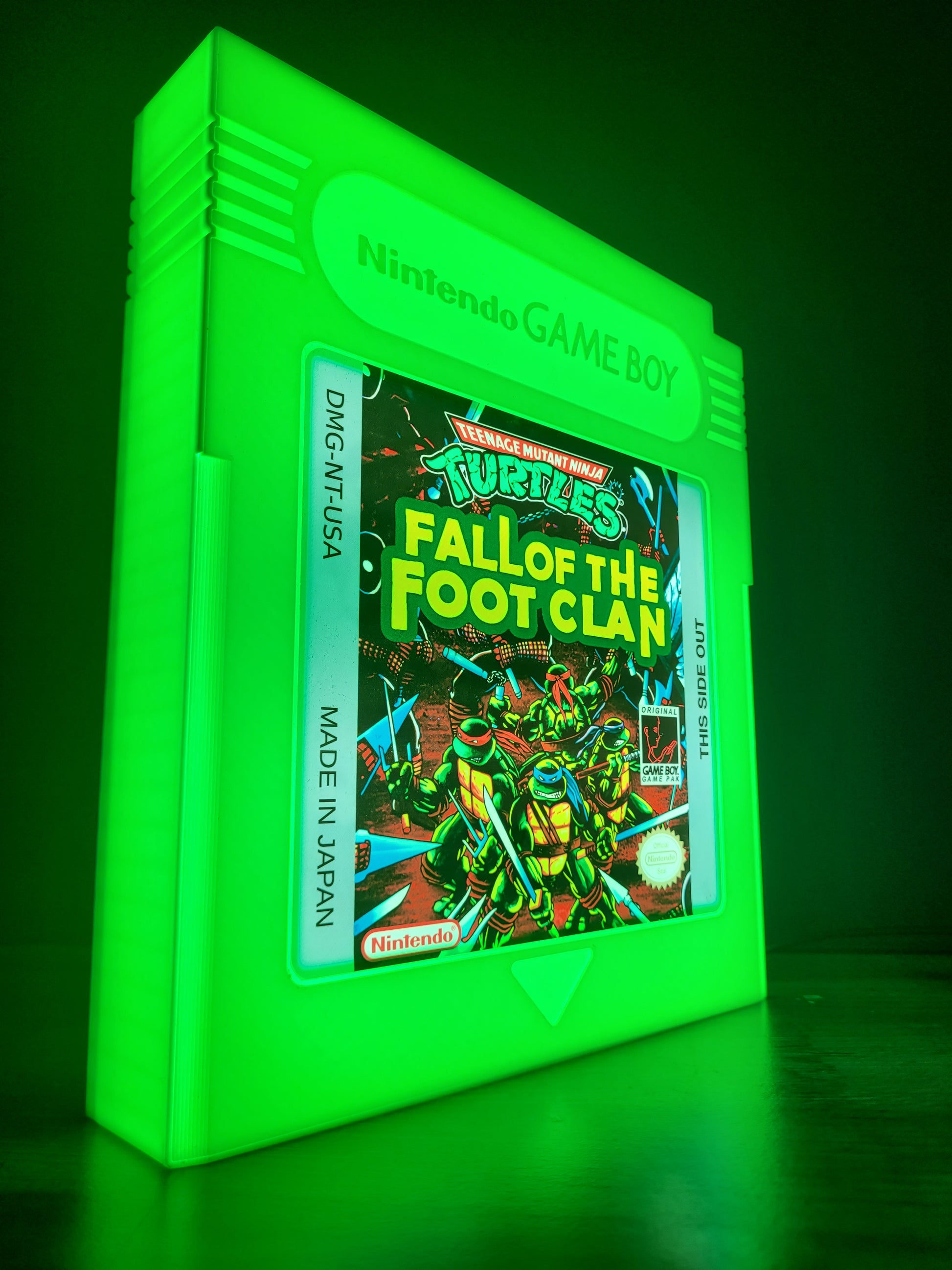 teenage mutant ninja turtle giant cartridge led light sign with illuminated logo viewed from side view