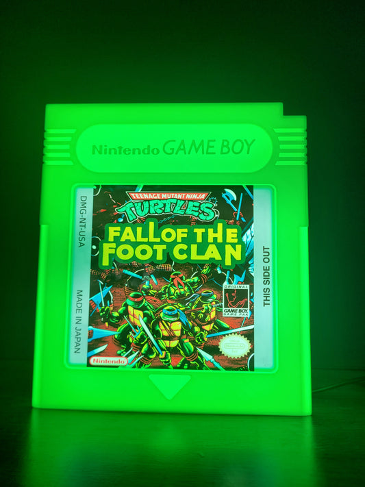 Teenage Mutant Ninja Turtle GAMEBOY CARTRIDGE LED light sign with illuminated logo viewed from straight on