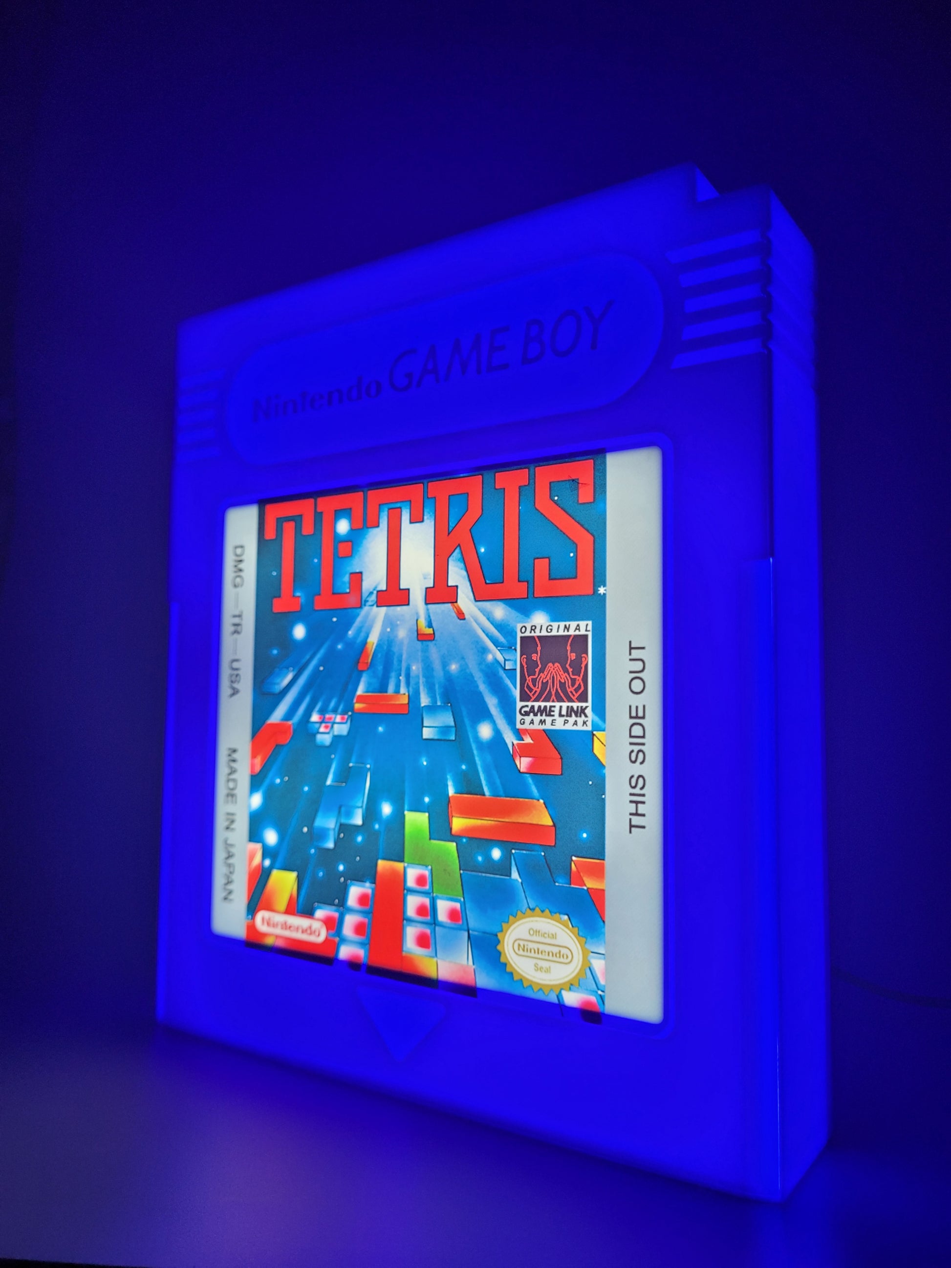 pokemon green giant cartridge led light sign with illuminated logo viewed from side 