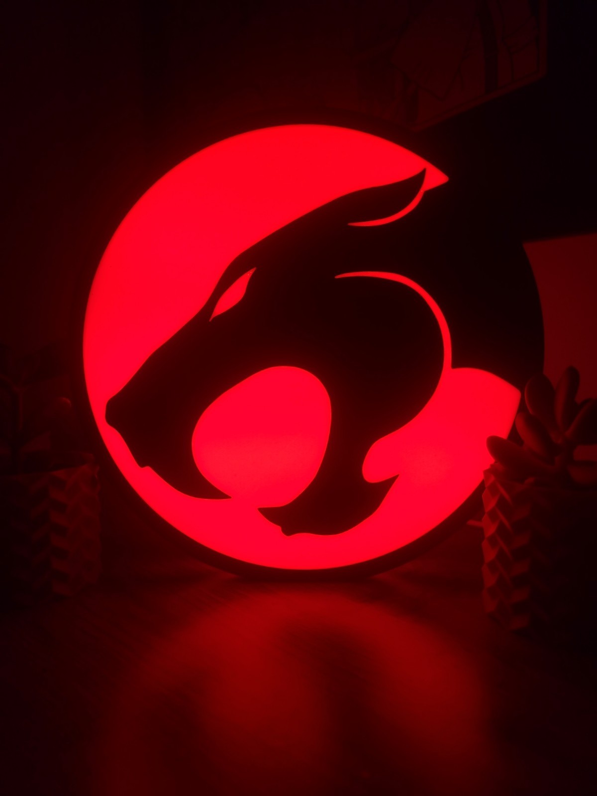 Thundercats LED light sign with illuminated logo viewed from straight on