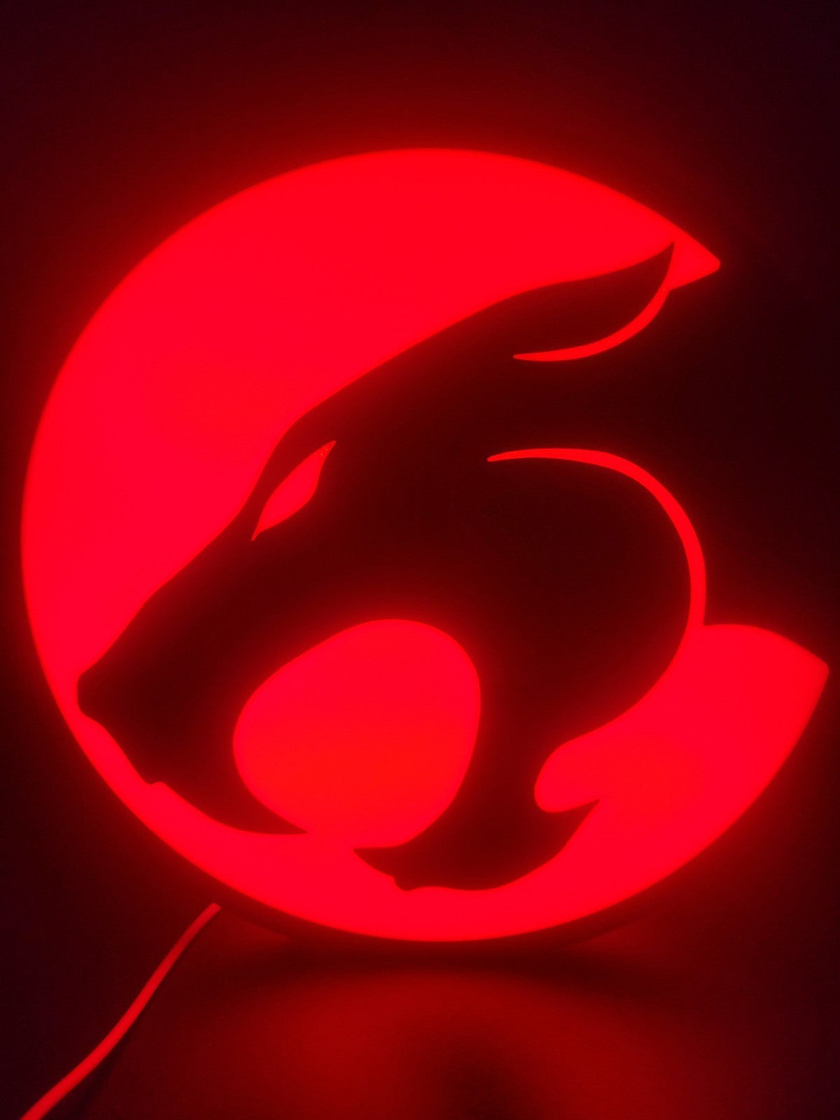 Thundercats LED light sign with illuminated logo viewed from straight on