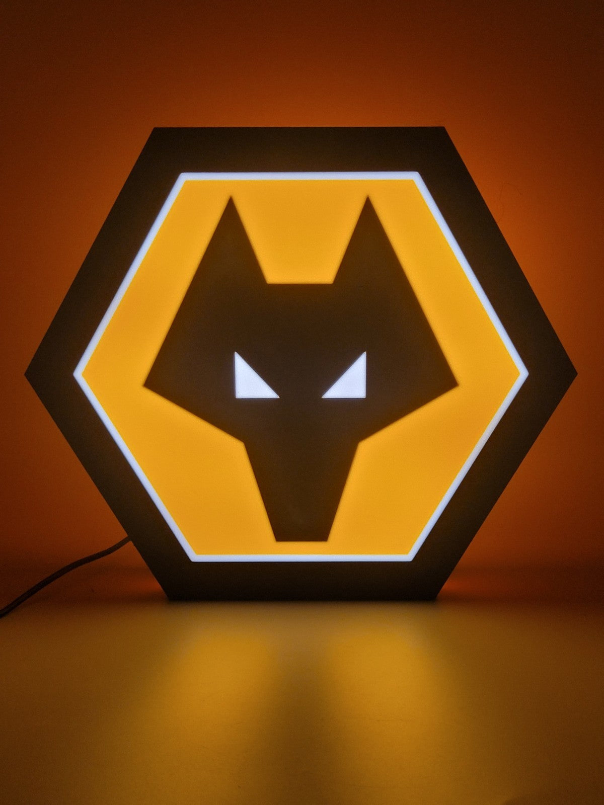 Wolverhampton LED light sign with illuminated logo viewed from straight on